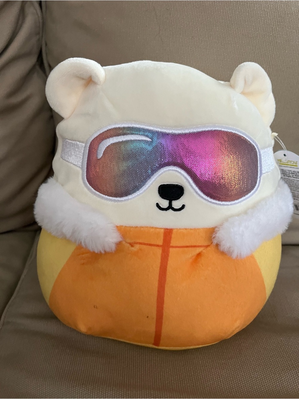 Plush Polar Bear with Iridescent Ski Goggles - Cream & Orange Kids Toy